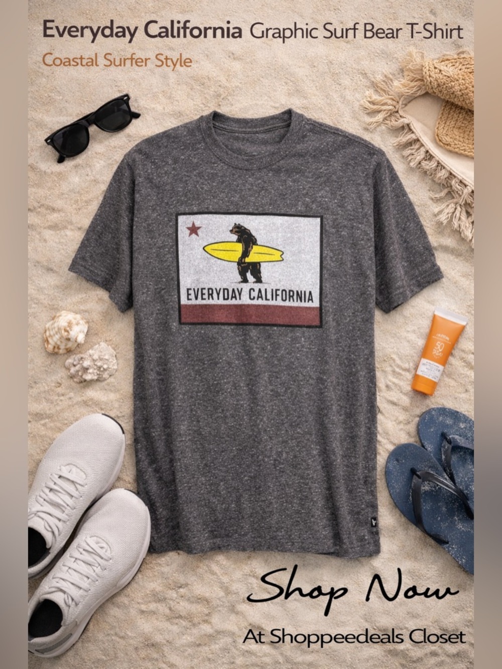 Everyday California Graphic Surf Bear T-Shirt